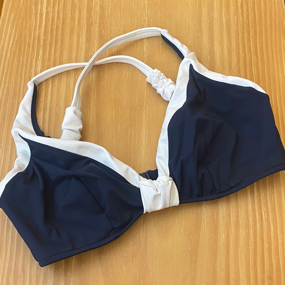 Seafolly Australia Block Party F Cup Bikini Top in Indigo & White US 8
